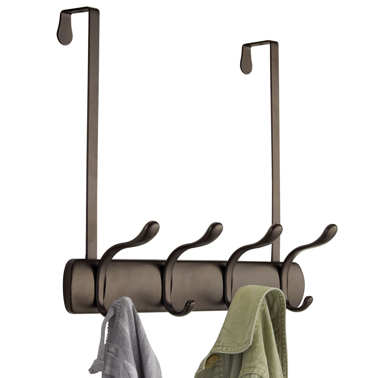 mDesign Metal Over Door Hanging Storage Organizer Rack with Hooks